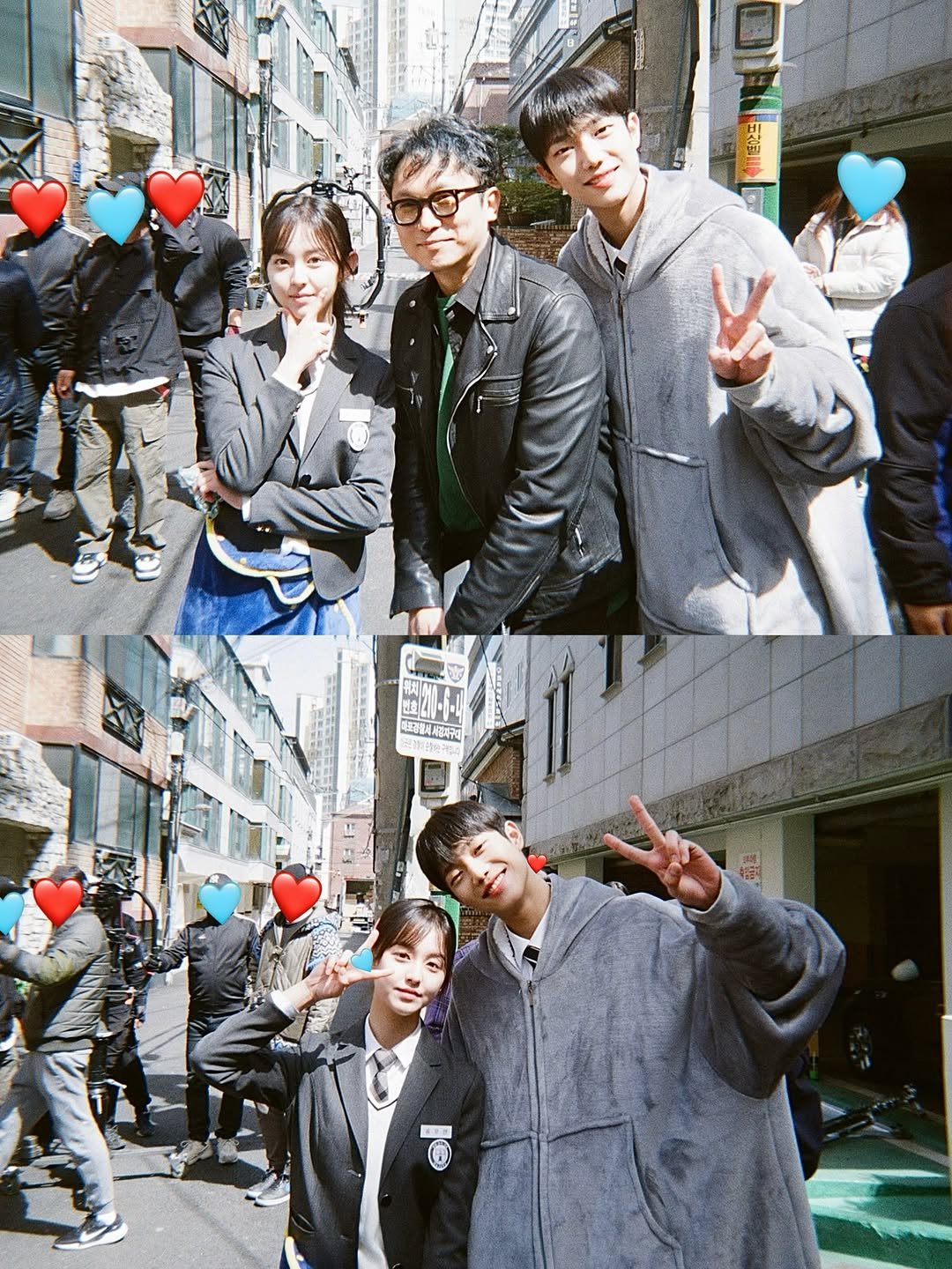 Photo shared by 박지후 on October 31, 2025 tagging @sf_boss_blue_ok_insane_love, @aim0__2, and @spiritfingers_official. May be an image of one or more people, bangs, duffle coat, parka, top and text.