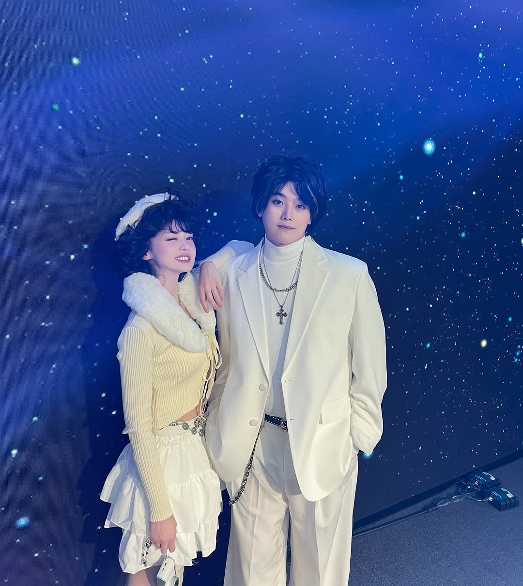 Photo shared by 나현영 on December 19, 2025 tagging @makeup_hanol, and @for_j_beauty. May be an image of one or more people, bangs, costume and text.