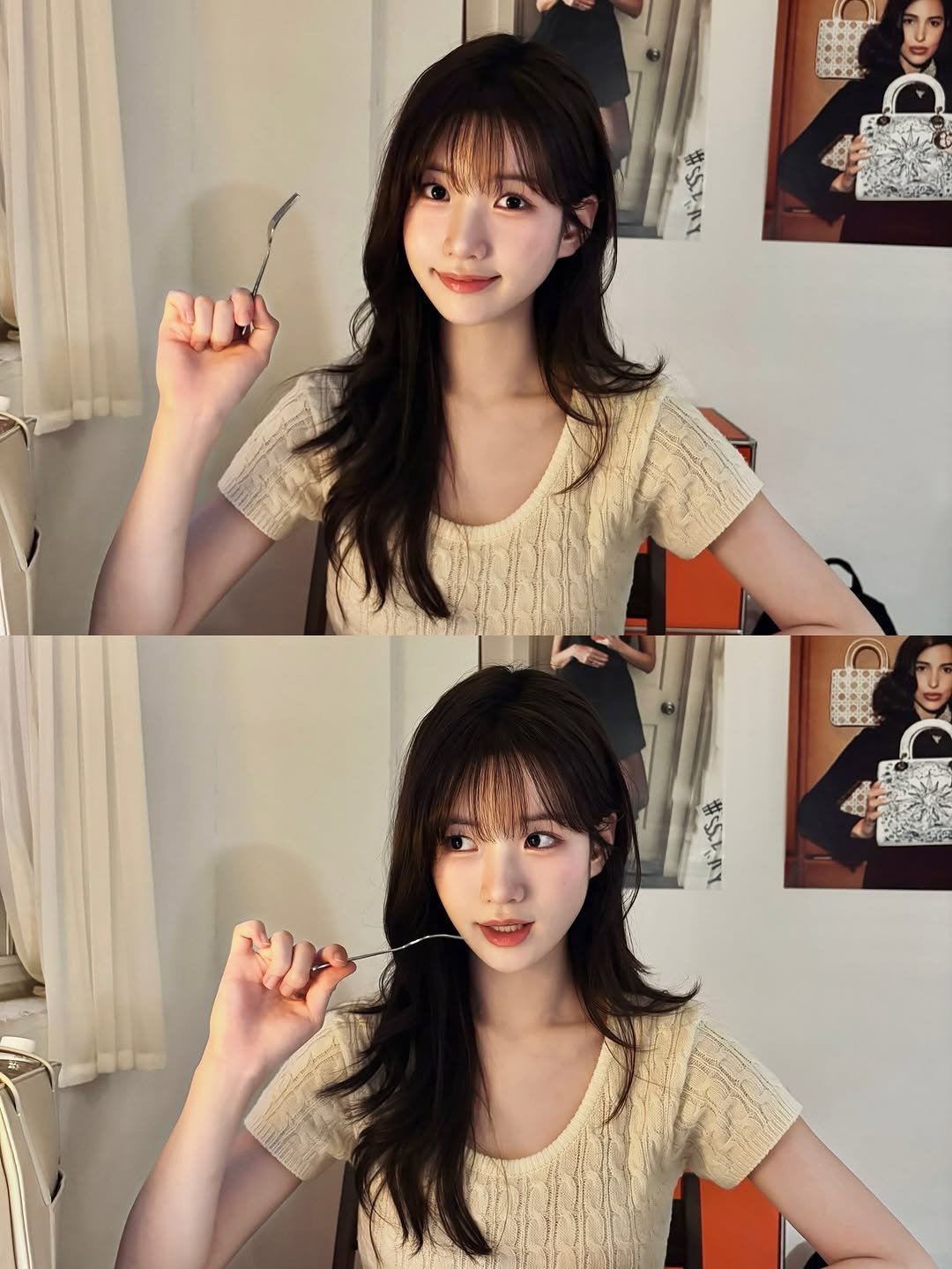 Photo by 이로아 on September 05, 2025. May be an image of 3 people, hair, top and text.