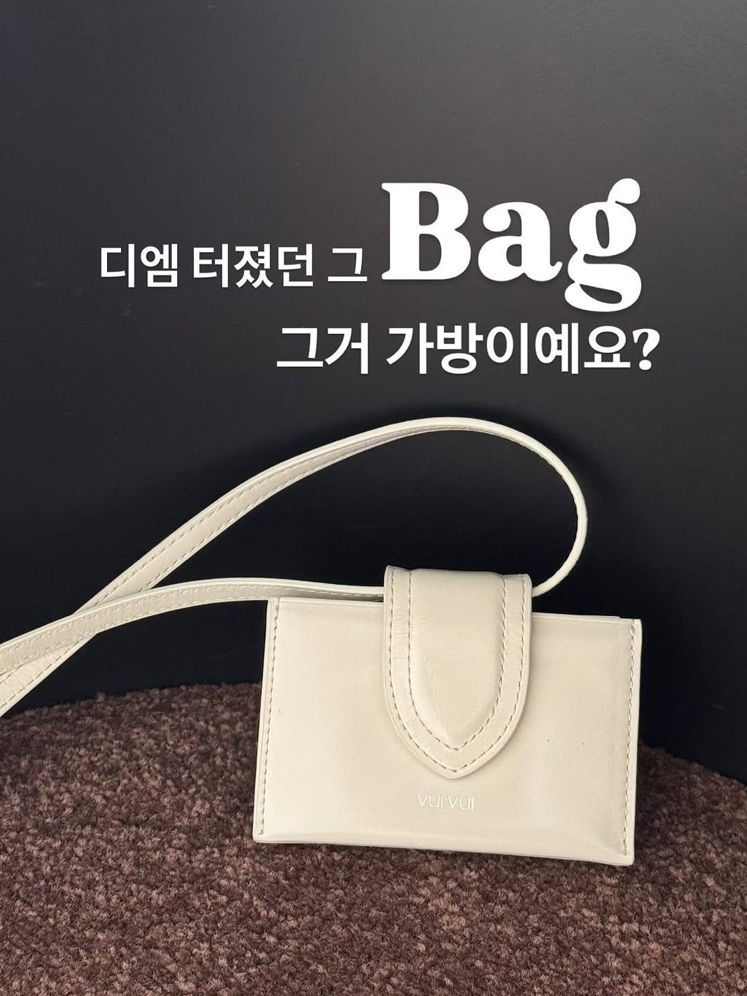 Photo by 백반집첫째딸, 달별 on September 24, 2025. May be an image of text that says '디엠 터졌던 그 Bag 그거 가방이예요? VUEVUI'.