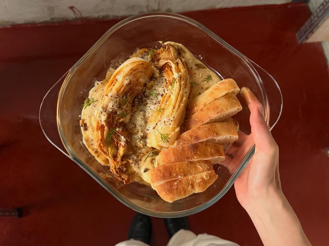 Photo shared by kimyoung on April 07, 2026 tagging @baekimlovescoffee. May be an image of baguette, vegetable, toast, plantains and text.