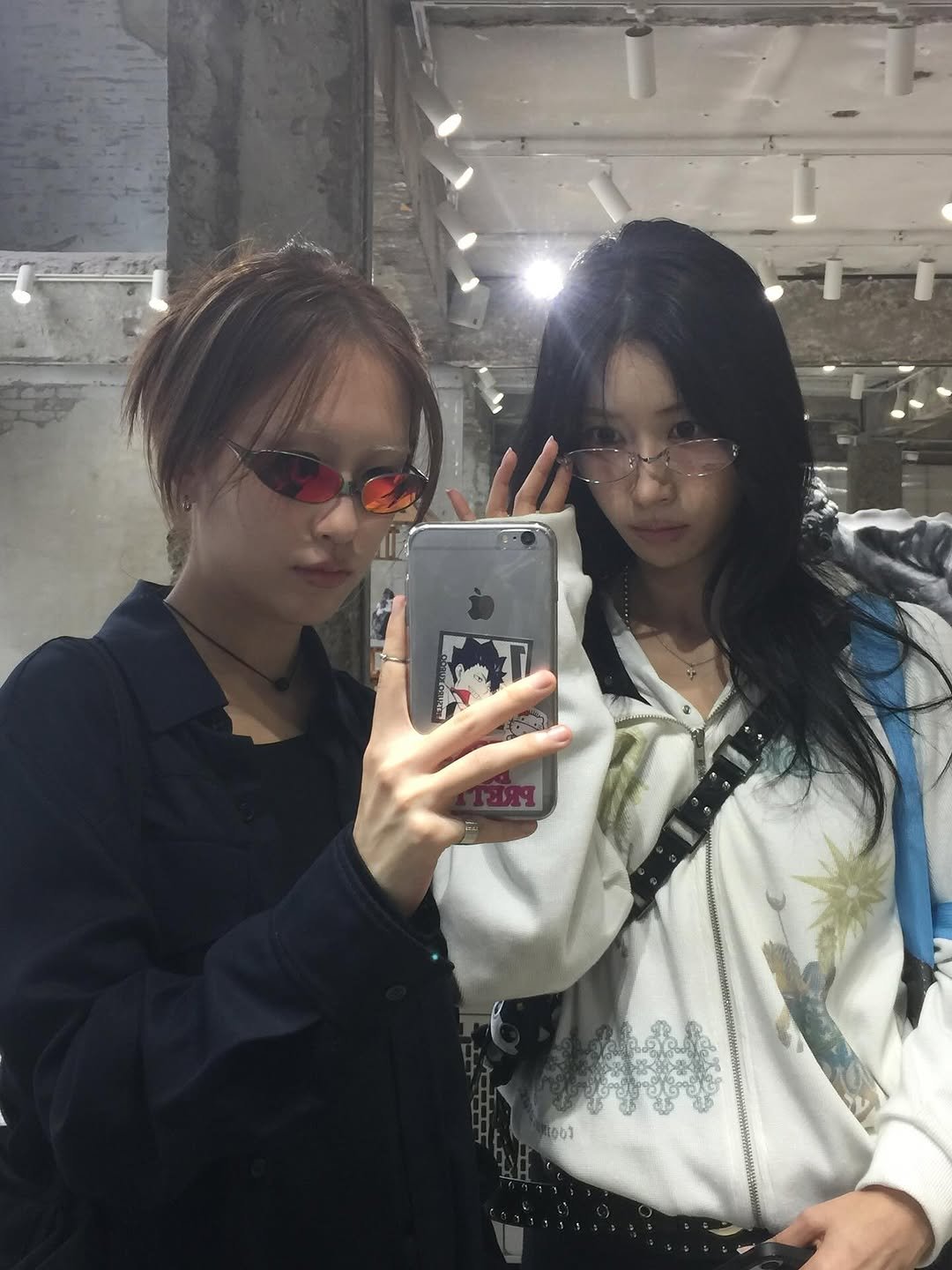 Photo shared by kimyoung on October 12, 2025 tagging @gentlemonster. May be a selfie of one or more people, hair, mirror, sunglasses and text.