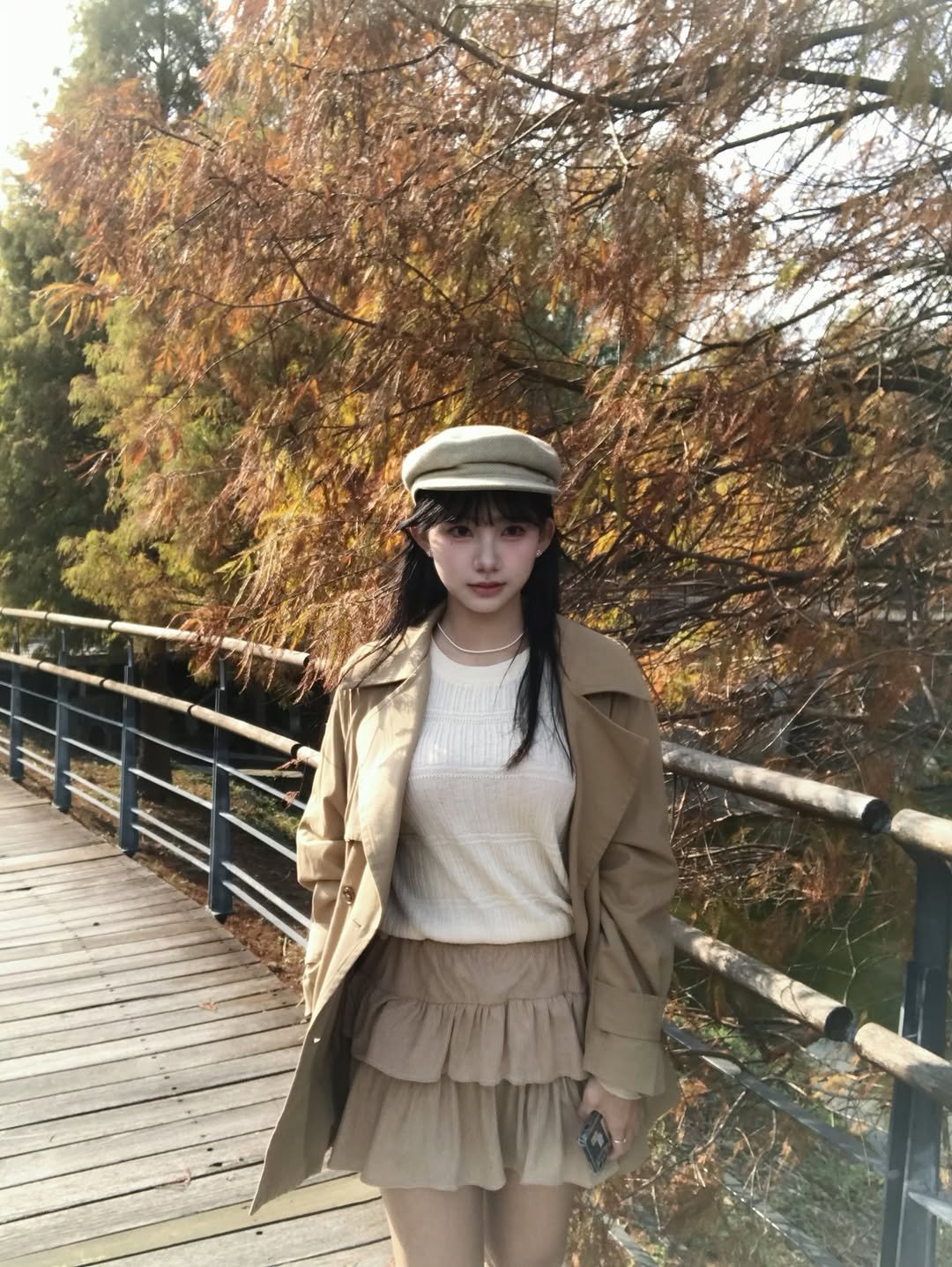 Photo by 🤍🐰🤍 on January 10, 2026. May be an image of duffle coat, overcoat, hat, parka, miniskirt, beret and text.