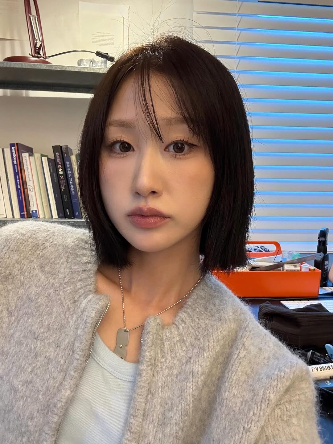 Photo by 은혜 on October 12, 2025. May be a selfie of one or more people, bangs, top, turtleneck and text.