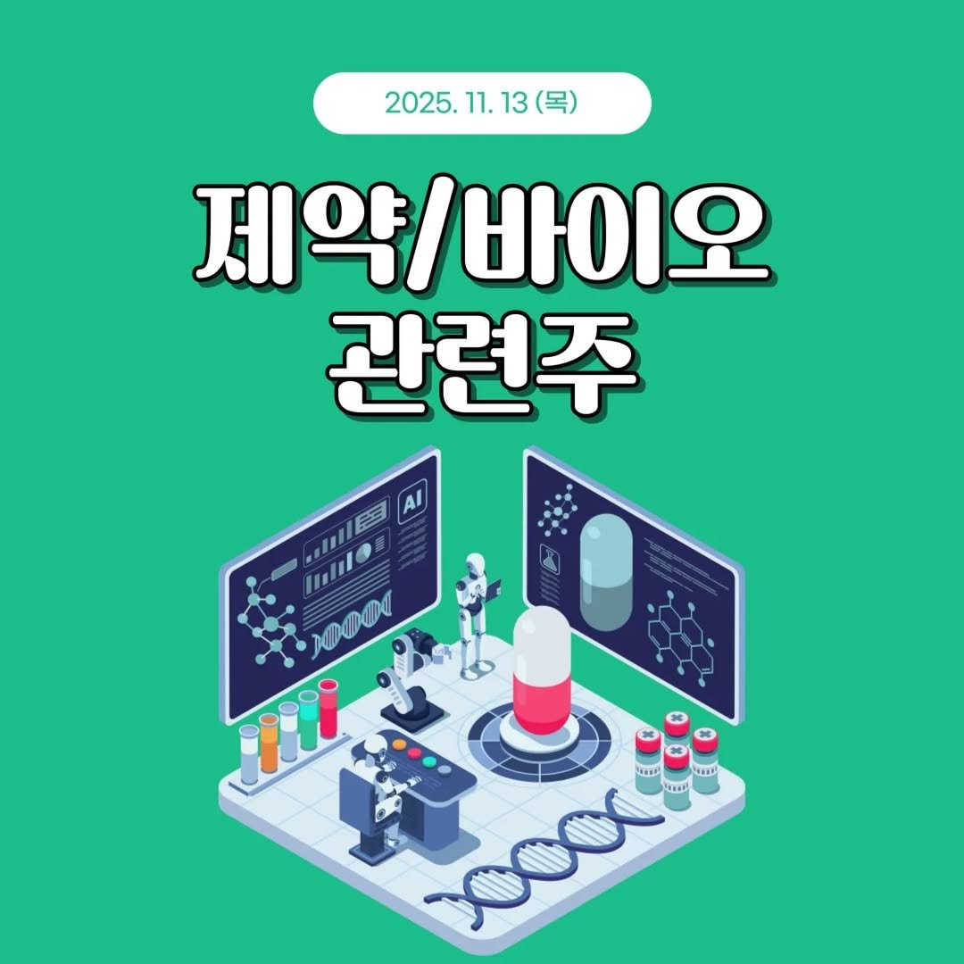 Photo by 1분 경제 on November 12, 2025. May be an image of text that says '2025. 2025.11.13（号 1. 13 11. 제약/바이오 제약/ 관련주 Al HE DOM oor T2 eEO EEE LEt Eaat'.