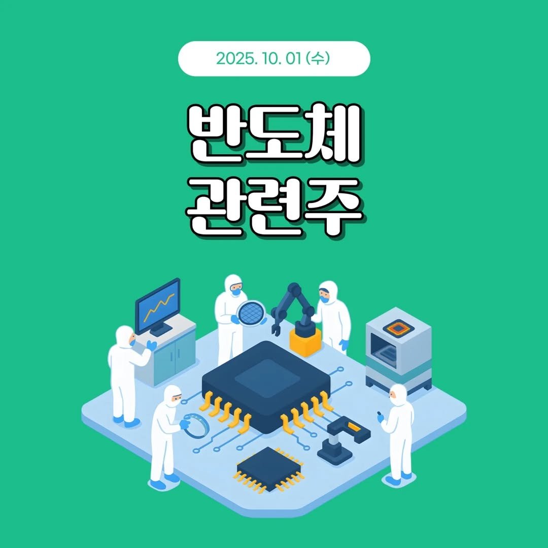 Photo by 1분 경제 on September 30, 2025. May be an image of poster and text that says '2025.10. 01 2025.10 반도체 관련주 ssss ص'.