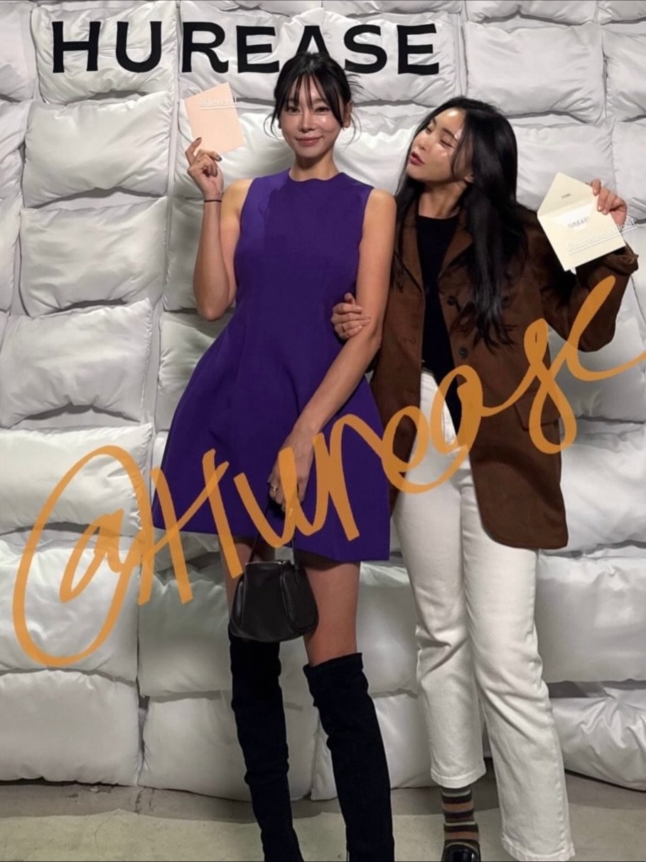 Photo shared by 이블리프로젝트🩵 on November 26, 2025 tagging @hurease_official. May be an image of one or more people, makeup, top and text.