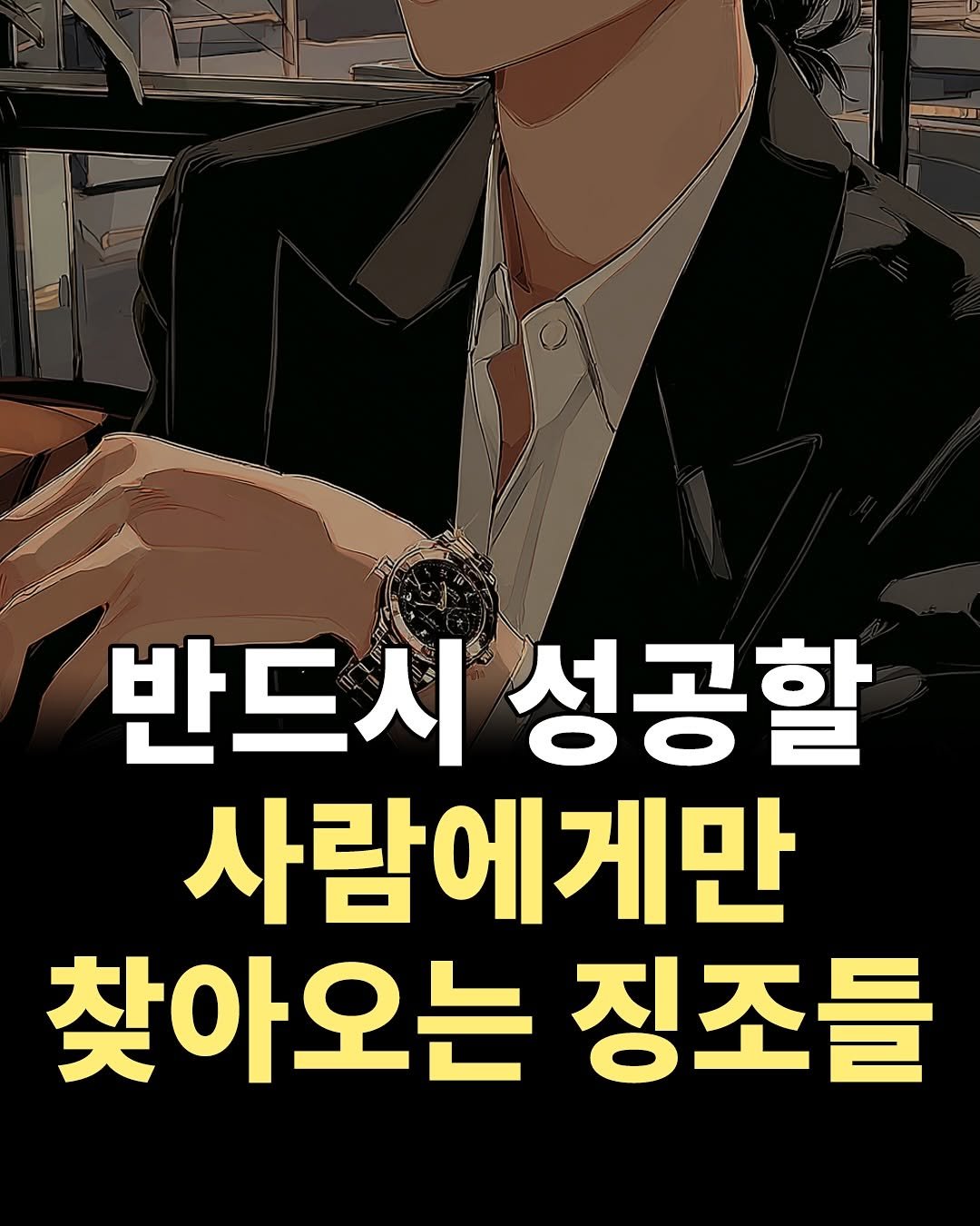 Photo by 1퍼센트마인드 on November 12, 2025. May be an illustration of poster and text that says '반드시 성공할 사람에게만 찾아오는 징조들'.