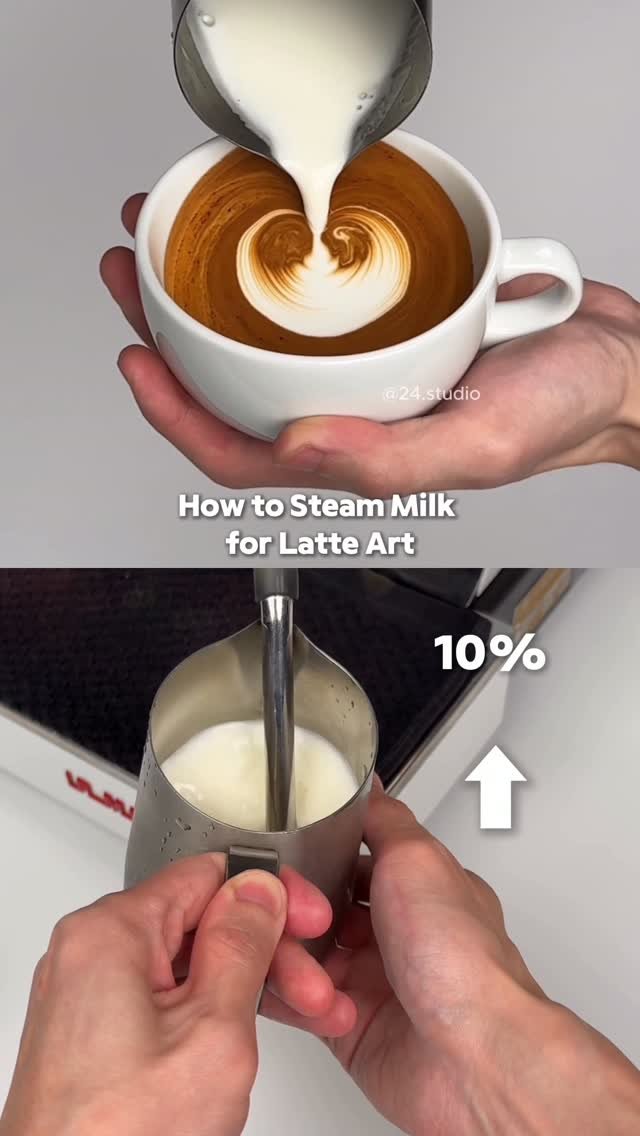 24.studio__ 게시물 이미지: How to steam milk for latte art 🥛

When you’re...