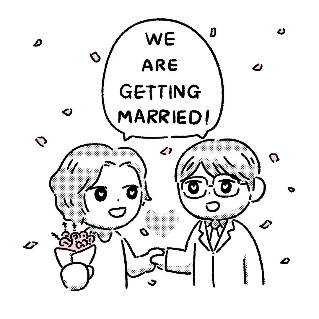 Photo by illustrator 25일(이십오일) on December 30, 2025. May be an illustration of wedding and text that says 'WE ARE GETTING MARRIED!'.