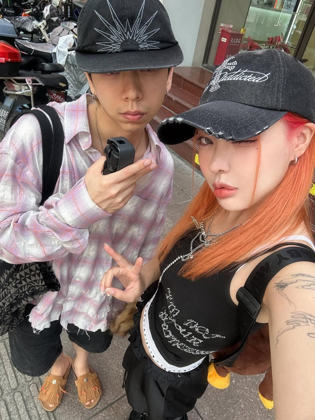 Photo shared by 피로 on July 14, 2025 tagging @araxiaa_. May be an image of 2 people, bangs, hat, bolo tie, top and text.