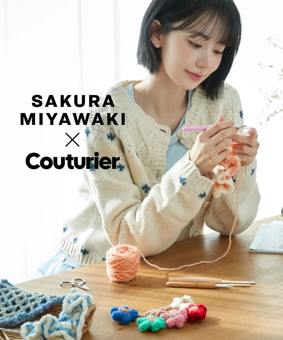 Photo shared by Sakura Miyawaki on January 18, 2026 tagging @couturier_by_felissimo. May be an image of macrame, crochet and knit.