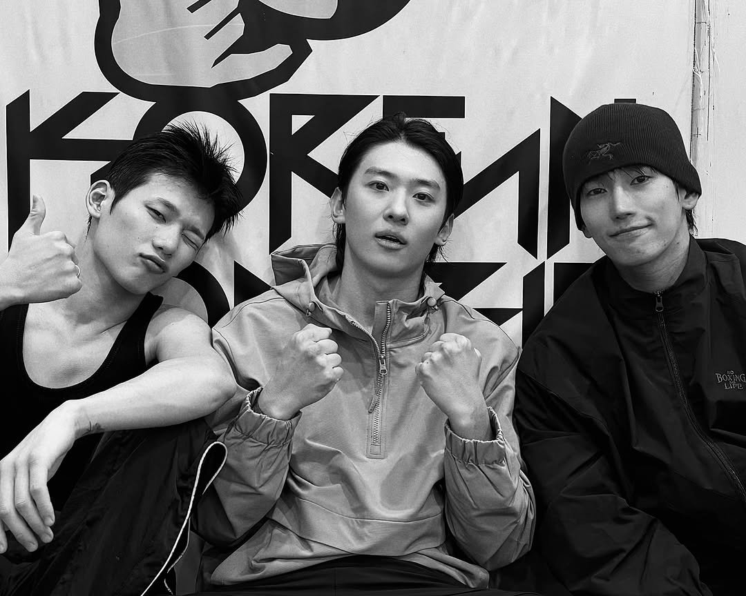 Photo shared by 육준서 on February 13, 2026 tagging @dex_xeb, and @_cho__now. May be an image of one or more people, bangs and top.