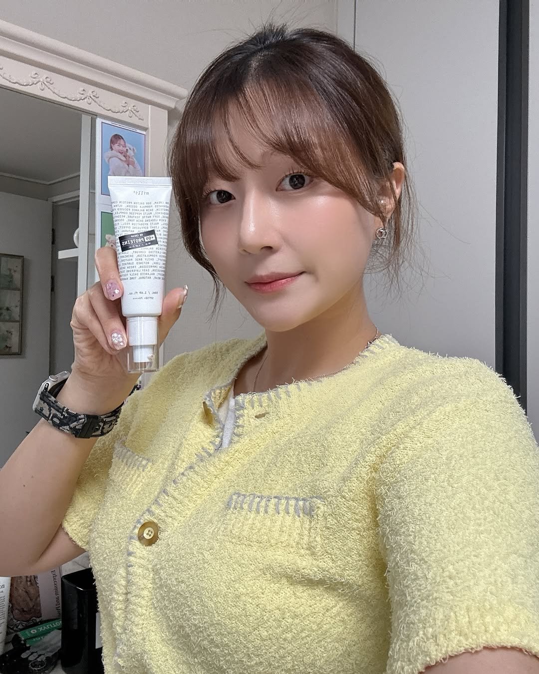 Photo shared by 키키야𖤐 on April 01, 2026 tagging @millimilli.kr. May be an image of hair product, ointment, hand cream, lotion and text.