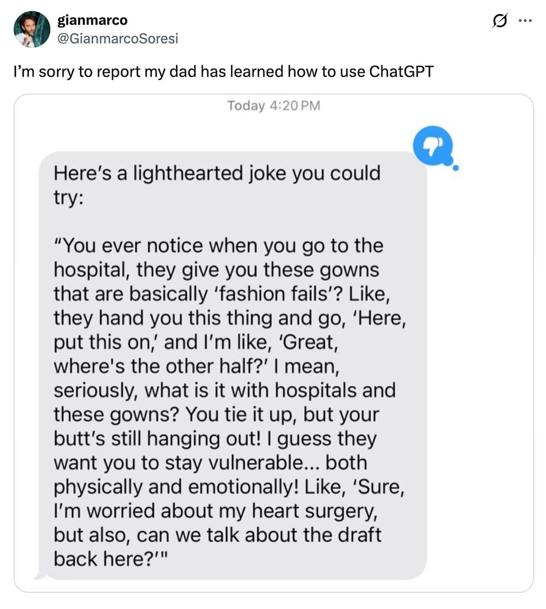 Photo shared by ChatGPT on December 27, 2025 tagging @gianmarcosoresi. May be a Twitter screenshot of text.