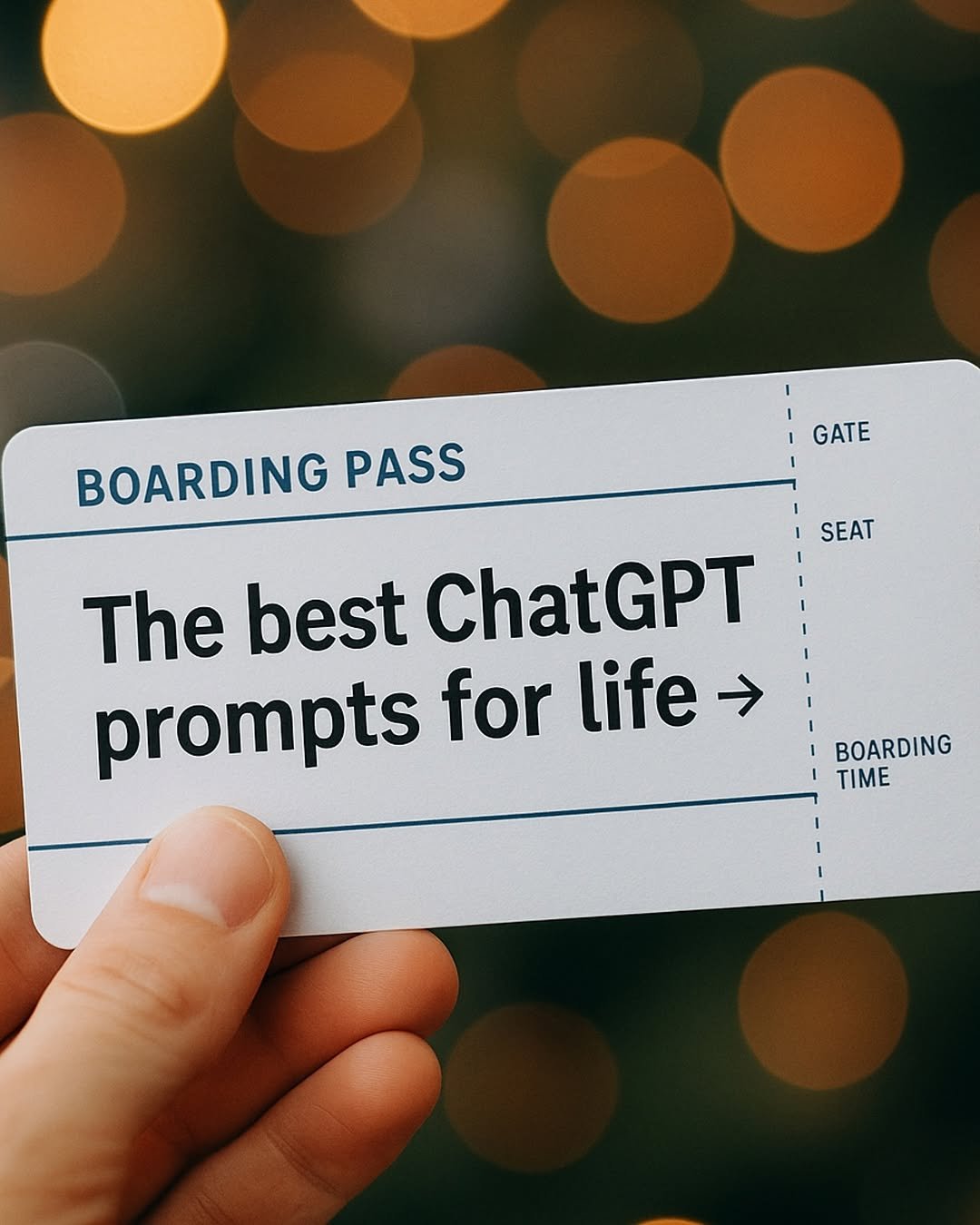 Photo by ChatGPT on September 24, 2025. May be a Twitter screenshot of card, magazine and text that says 'BOARDING PASS PASS ¡GATE GATE SEAT The best ChatGPT prompts for life → BOARDING TIME'.