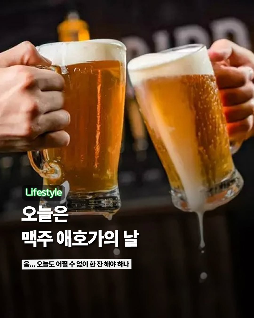 Photo by ETC on September 06, 2025. May be an image of beer and text that says 'Lifestyle) Lifestyle 오늘은 맥주 애호 애호가의 날 오늘도어쩔수없이한잔 오늘도 어쩔 수 없이 한잔 해야 해야하나 하나 잔'.