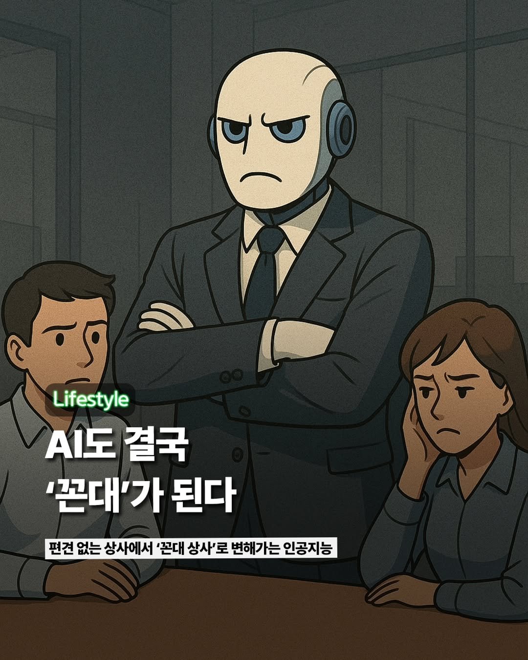Photo by ETC on September 07, 2025. May be an image of ‎text that says '‎وی و Lifestyle A도 도결국 결국 '꼰대'가 된다 편견 없는 상사에서 '꼰대 상사'로 변해가는 인공지능‎'‎.