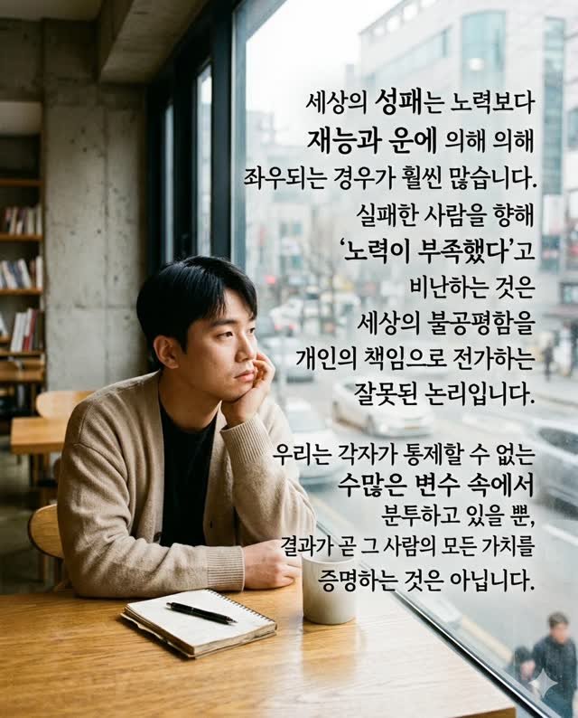 Etr2790 게시물 이미지: 노력보다 거대한 '재능과 운'의 현실
​성공의 방정식을 논할 때 흔히 '노력'을...