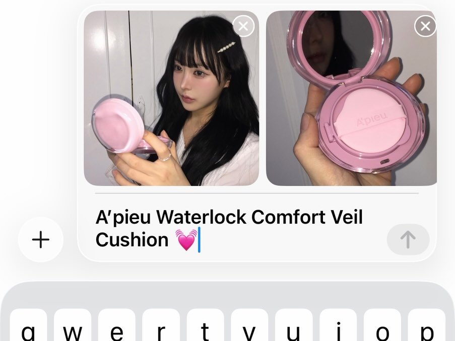 Photo shared by hee🍎 가이 on January 19, 2026 tagging @apieu_cosmetics, and @musinsa_beauty. May be an image of one or more people, makeup and text that says 'x X Apieu Apieu A'pieu Waterlock Comfort Veil Cushion α w e r t V น o p'.