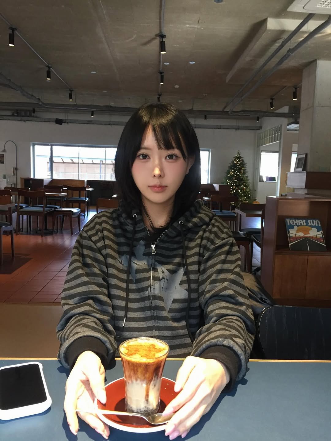 Photo shared by hee🍎 가희 on December 02, 2025 tagging @cavishdesignseller. May be an image of drink, parka, cornflower and text.