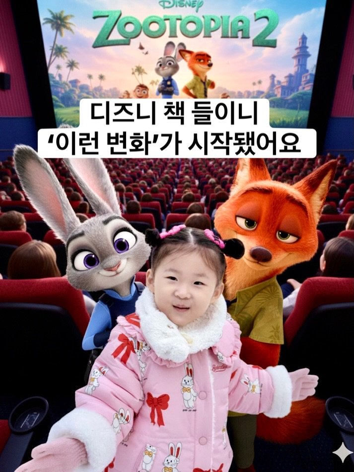 Photo by 호야맘 l 워킹맘 영어루틴 | 영어가흐르는집 on February 04, 2026. May be a cartoon of ‎text that says '‎DISNEP ZOOTOPIA2 디즈니 책 들이니 '이런 변화'가 시작됐어요 א 四·ー‎'‎.