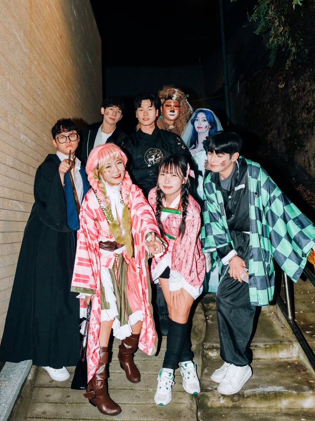 Photo shared by 장건우 on November 12, 2025 tagging @l__wonwoo, @jang__hyeong, @miss_ebcik, @daylight_wsm, @ju._.154, @silky6pic, @cupit_0720, and @dailyiso_o. May be an image of one or more people, bangs, makeup, cloak, bandanna, costume, bolo tie and text.