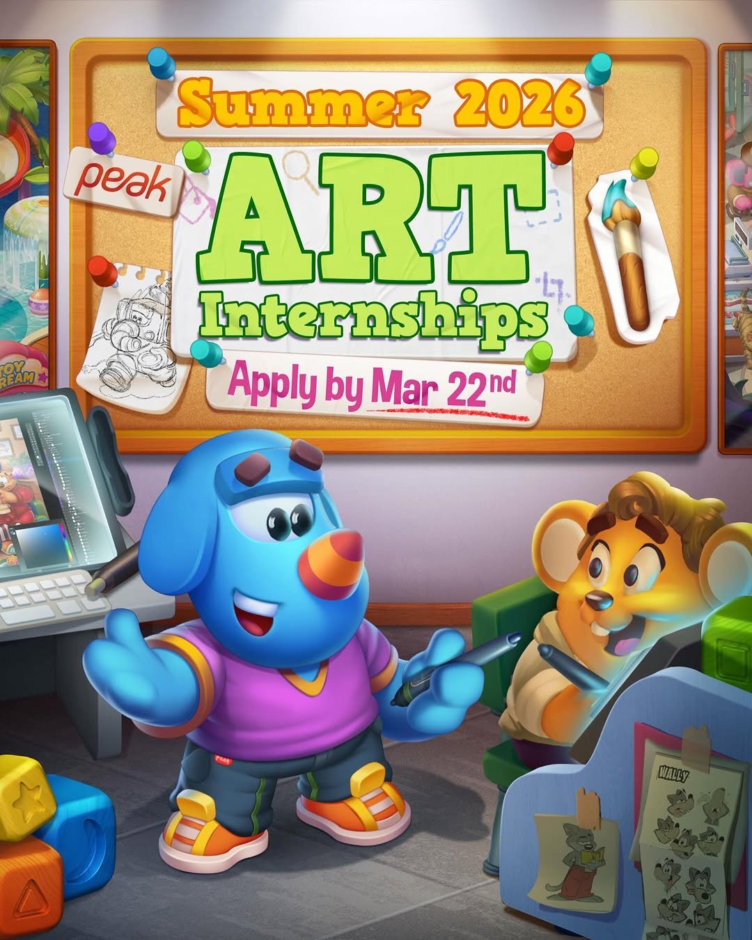 Photo by Peak on March 02, 2026. May be an illustration of toy, poster, tablet, card, costume and text that says 'ቦዲ EAM Summer 2026 peak ART Internships ปี Apply by Mar 22nd NALE7'.