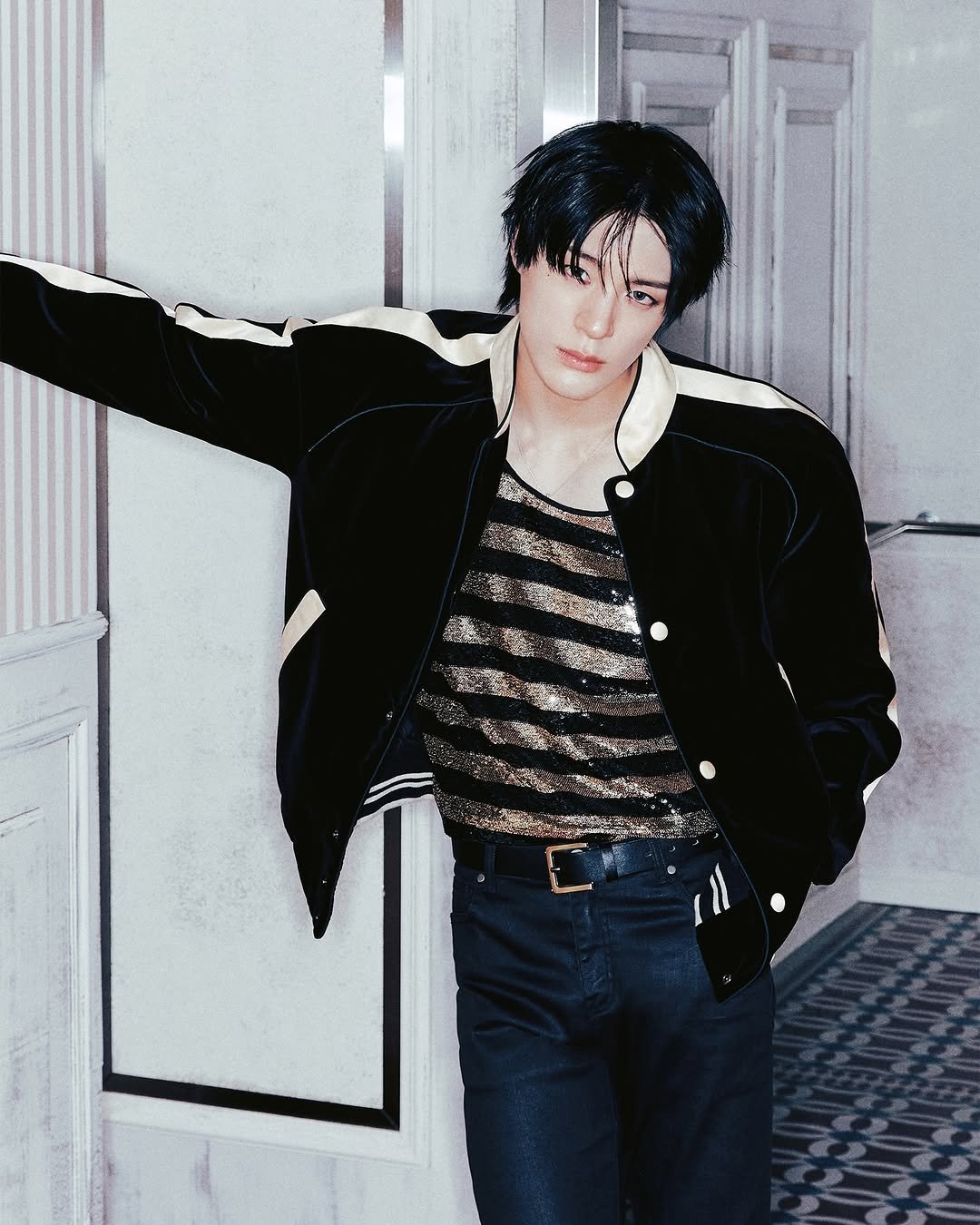 Photo shared by SM Entertainment Group on February 20, 2026 tagging @nct, and @leejen_o_423. May be an image of one or more people, bangs, bolo tie and text.