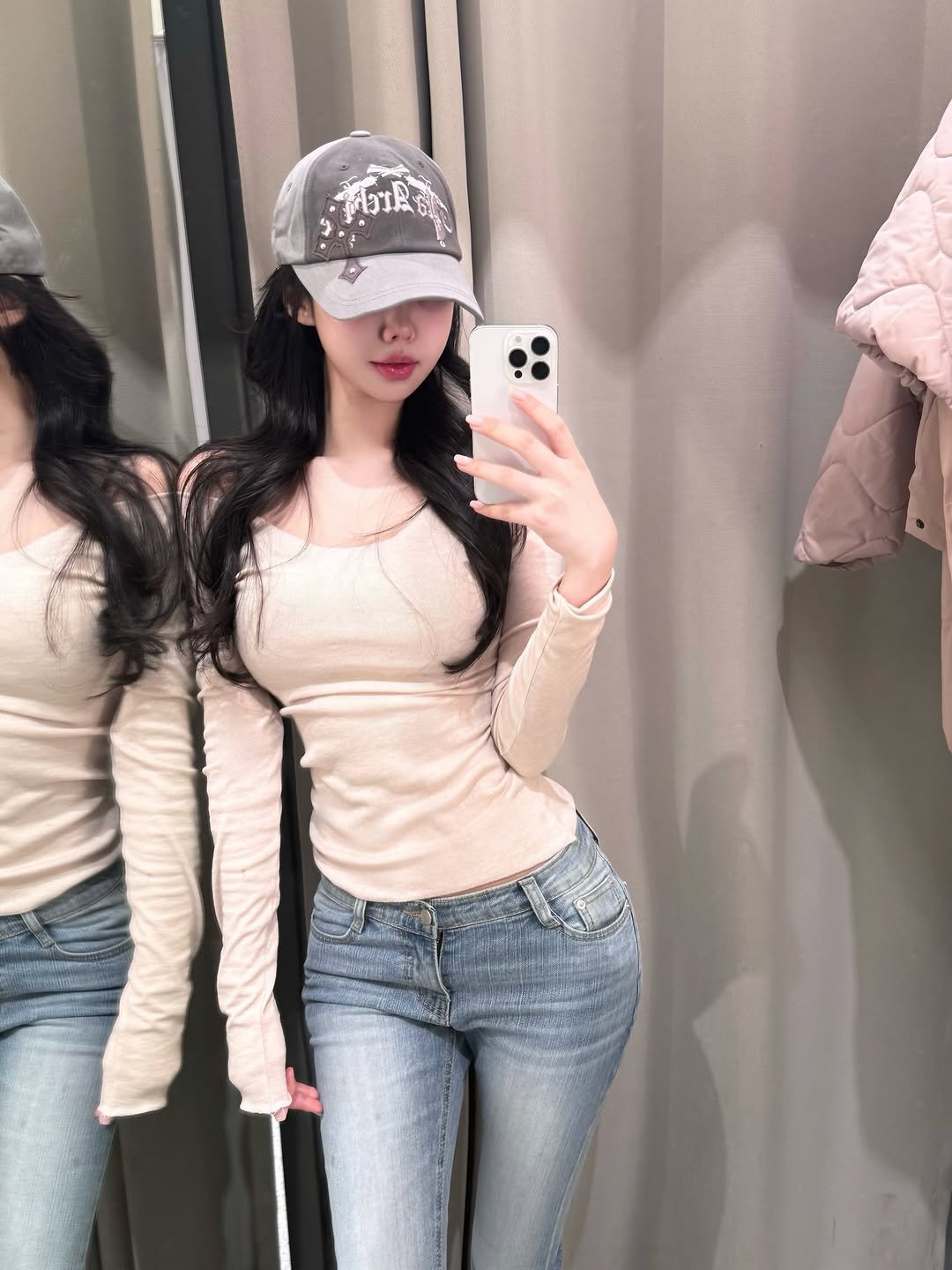 Photo shared by 정민 / 쉐입아워 on February 15, 2026 tagging @shape.our. May be a selfie of hat, mirror, top and text.