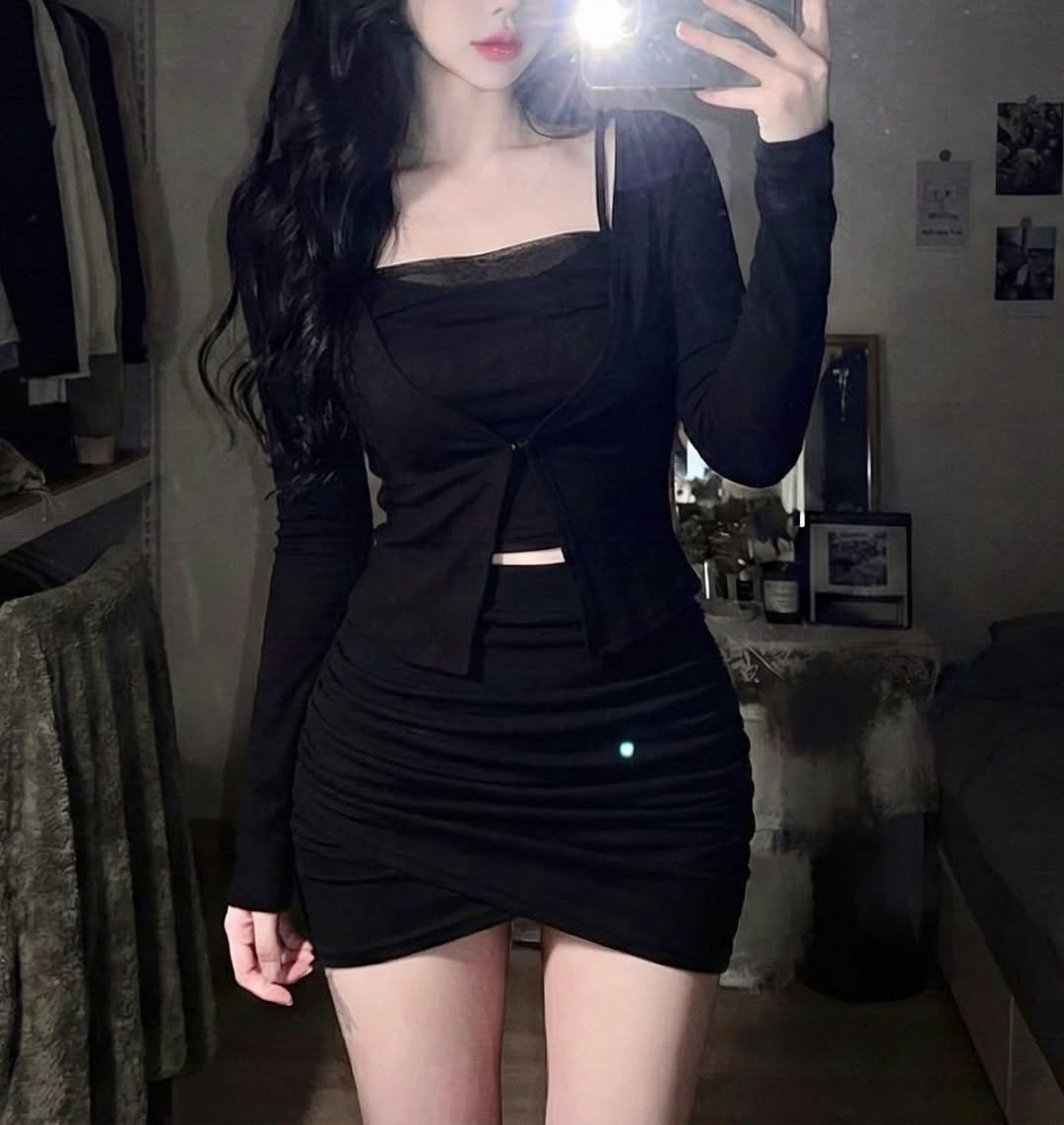 Photo shared by 정민 / 쉐입아워 on February 10, 2026 tagging @shape.our. May be a selfie of miniskirt, dress and text.