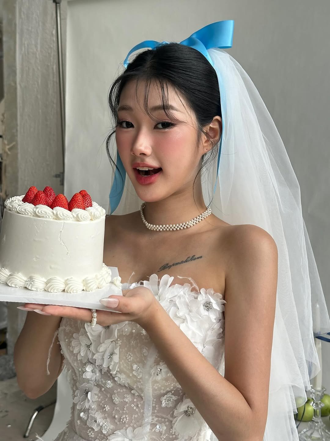 Photo by Julie 시연 on August 22, 2025. May be an image of 1 person, braids, wedding cake and text.