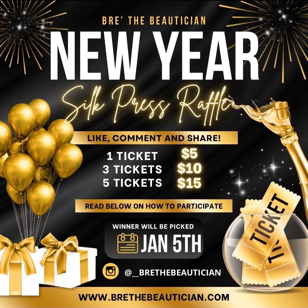 Photo by JaBre’ Raven in Indianapolis. May be an image of one or more people, makeup, card, poster and text that says 'BRE' THE BEAUTICIAN NEW YEAR Sip Press RottOa Roffti LIKE, COMMENT AND SHARE! $5 $10 $15 1 TICKET 3 TICKETS 5 TICKETS READ BELOW ON HOW to PARTICIPATE C TICKET WINNER WILL BE PICKED ችስ WWW.BRETHEBEAUTICIAN.COM JAN 5TH BRETHEBEAUTICIAN'.