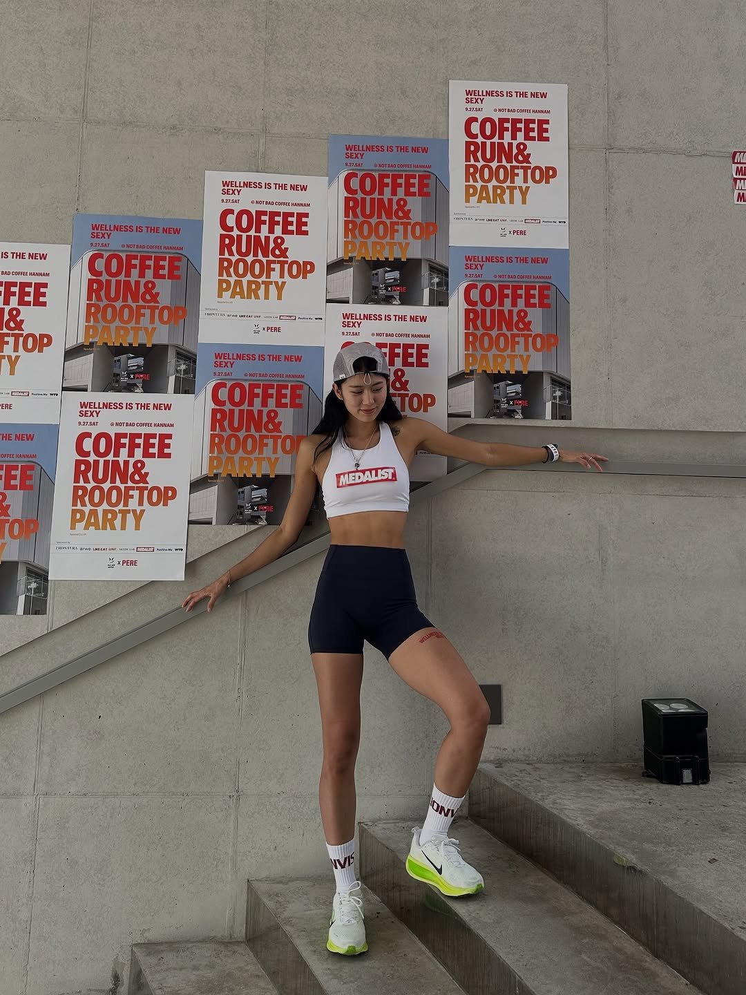 Photo shared by 염민경 on September 27, 2025 tagging @pere.team, @notbadcoffee_team, and @medalist_kr. May be an image of 1 person, standing, activewear, poster, sportswear and text.