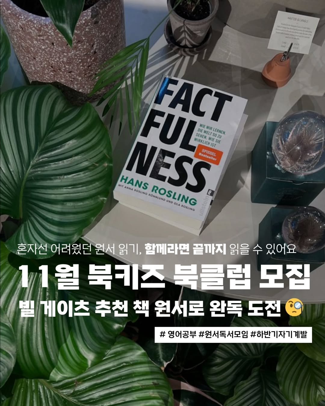 Photo by 지금모혬 | 직장인 • 루틴 • 영어공부 on November 03, 2025. May be an image of text that says 'NA/00 FACT WIE WELTS 專議 NESS. လင််မ်း SPIEBEL SEREN P DIEWE S0O MESi LT5020 LERNEN WIRKLICHIS SENEN 3020 Sostsel HANS MNT ANNA BOSLNG ROSLING DO RONMLUND D #OSLING 혼자선 어려웠던 원서 읽기, 함께라면 끝까지 읽을 수 있어요 11월 월 북키즈 북클럽 모집 빌 게이츠 추천 책 원서로 완독 도전 # 영어공부 #원서독서모임 #하반 기자 #하반기자기계발 계발'.