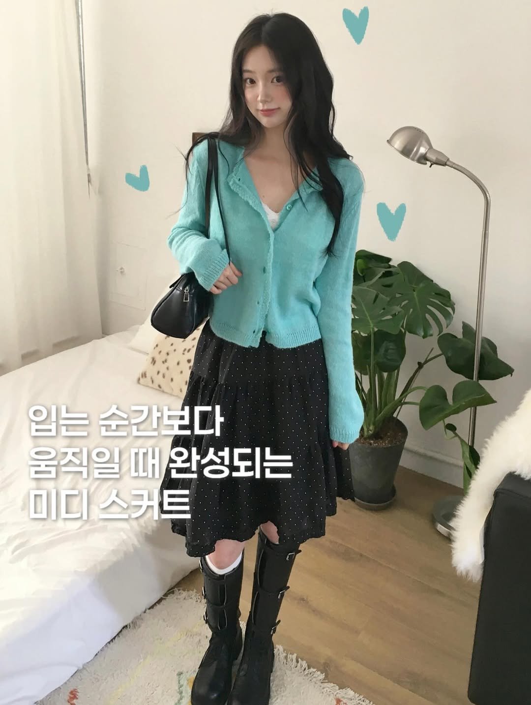 _cream_sugar 게시물 이미지: 걸을 때마다 살랑이는 실루엣이 여리여리한 
🏷️ 샤코 도트 프릴 플레어 미디...