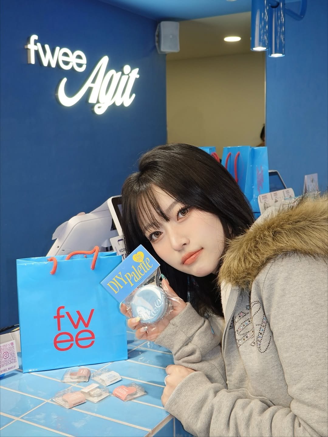 Photo shared by 김은솔 on November 24, 2025 tagging @fwee_makeup. May be an image of one or more people, hair and text.