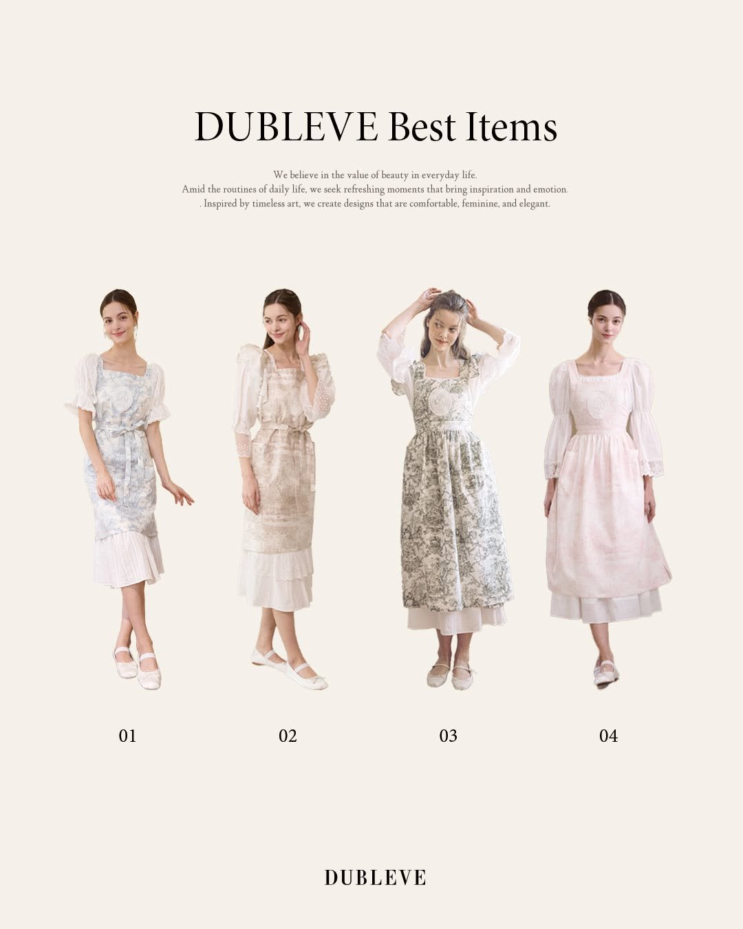 Photo by 드브르베 DUBLEVE on May 22, 2025. May be an image of 4 people and text that says 'DUBLEVE DUBLEVEBestItems Best Items We Nebelieve the value ofbeauty everyday ้ส life Amid thu he roatineso daily life.we #tmmmnoima sk freshing hingme momenta 10meれ会t ...... bring mpiration and emotian Inspired by timelessar rt. create designs ata comfortable, femimine, ATH and elepant 01 02 03 04 DUBLEVE'.