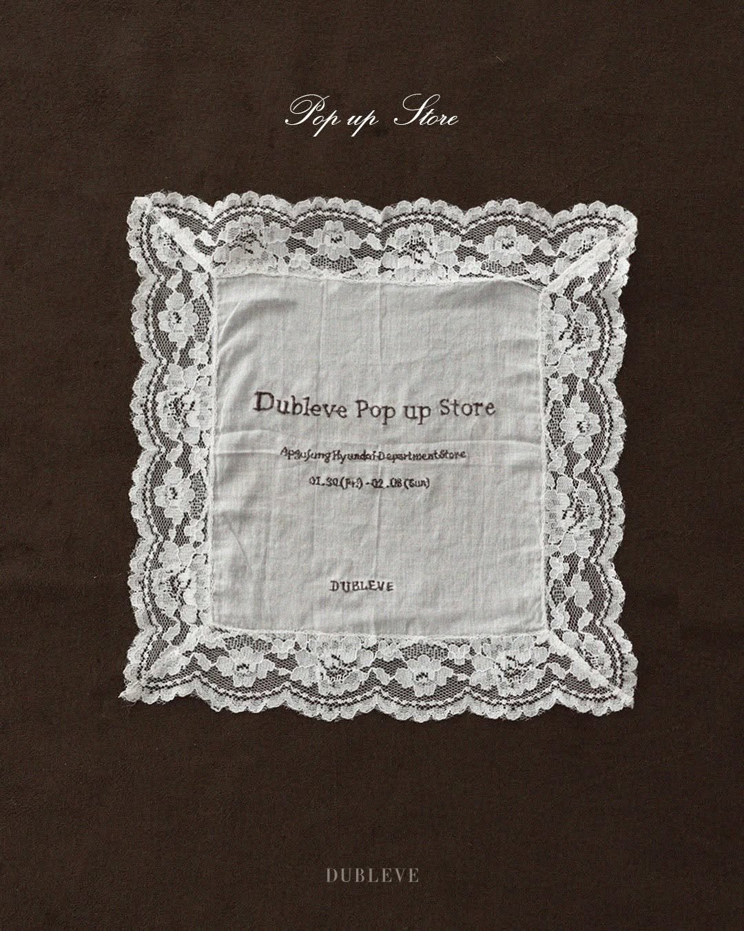 Photo by DUBLEVE 드브르베 on January 26, 2026. May be an image of lace, napkin, poster and text.