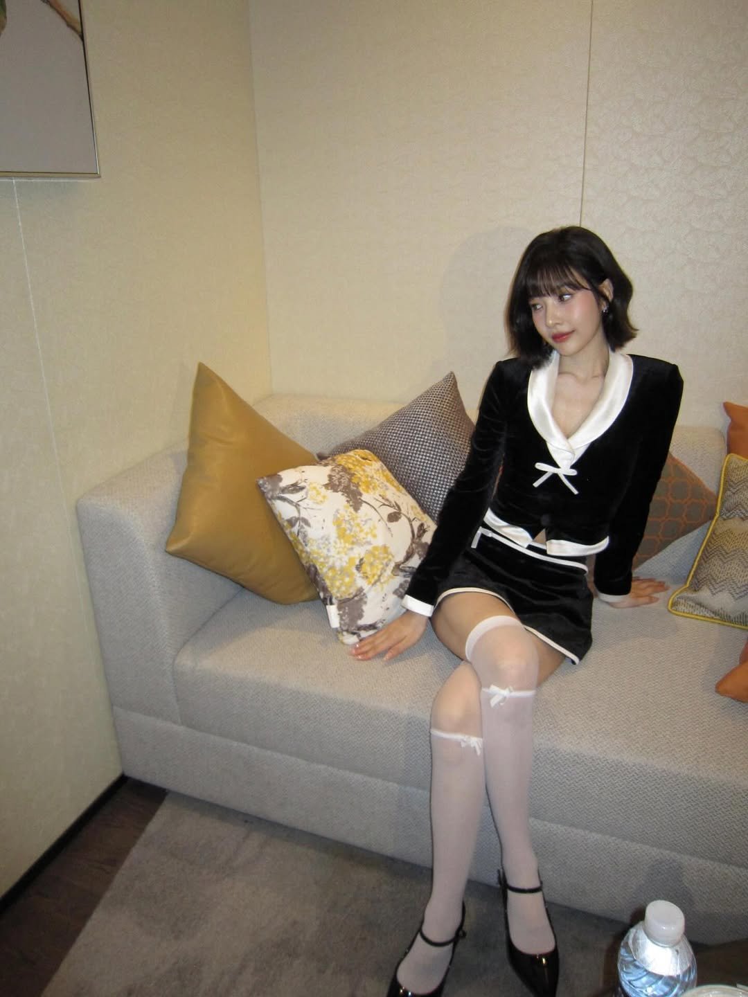 Photo by Joy on December 01, 2025. May be an image of suit, miniskirt, dress, blazer, tights and text.