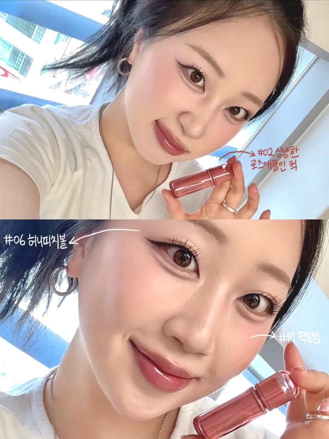 Photo shared by 지냐 Jɪɴʏᴀᴀ on April 01, 2026 tagging @lilybyred_official. May be an image of one or more people, lipstick, makeup and text that says 'Juram ￥#2 #02상냥한 상냥한 로즈애플인척 척 #06 허니피치볼 +in 때님비 ขจีด'.