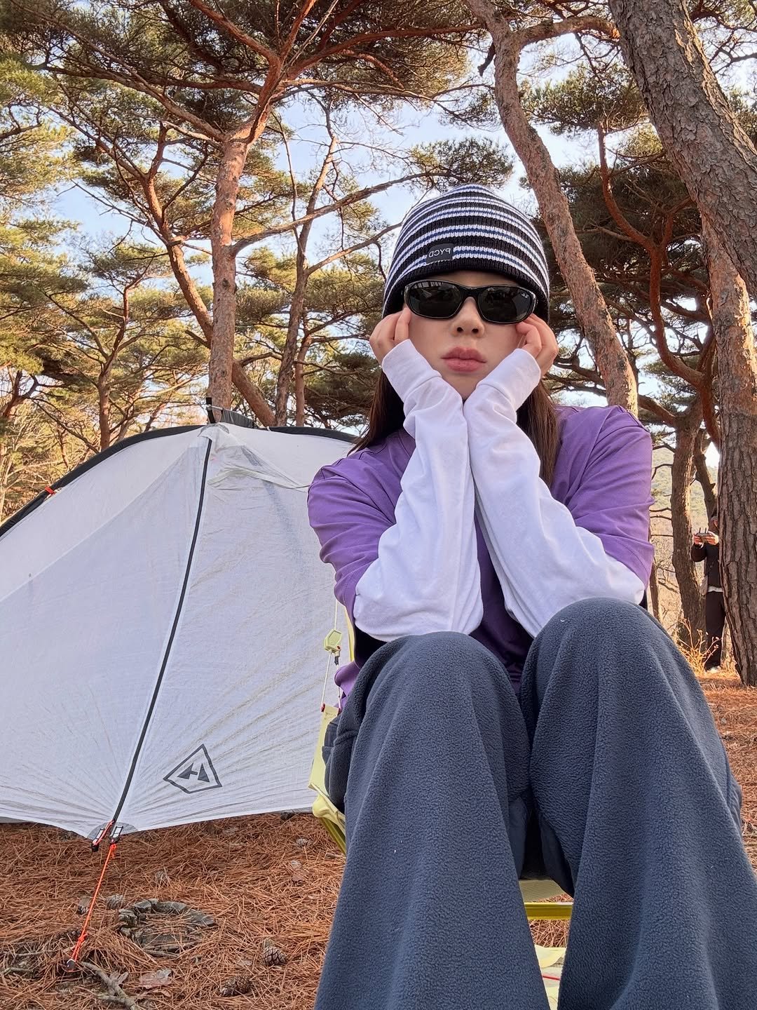 Photo shared by 🦦 on April 15, 2026 tagging @campingandstyle. May be an image of campsite, parka, face mask, outdoors and text.