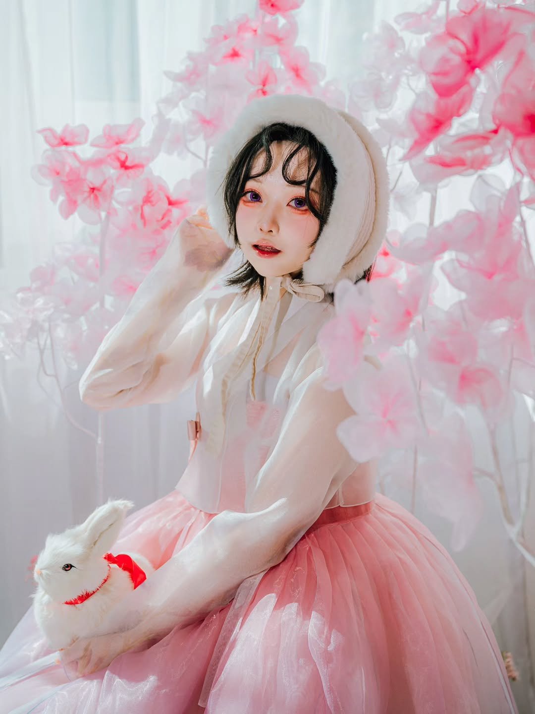 Photo shared by MAYONEZE 마요네즈 on February 16, 2026 tagging @sweet_.film. May be an image of headdress, parasol, costume and text.