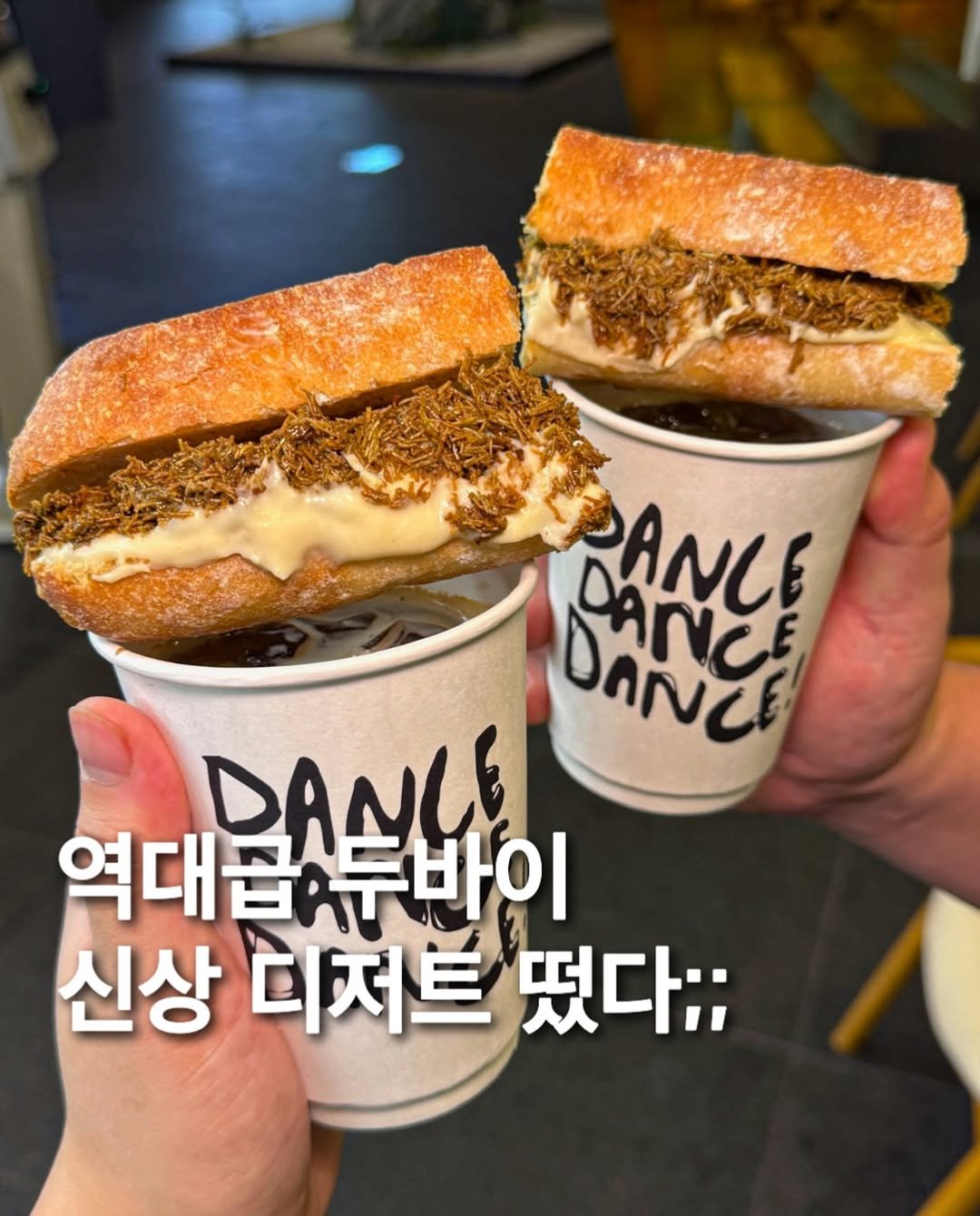 Photo by 먹푼젤 | 서울맛집 송파맛집 강남맛집 on December 28, 2025. May be an image of baguette, sandwich and text that says 'DANCE DANICE DAN PANCE DANLE 역대급소두바이 역대급 바이 신상 디치트 떴다;;'.