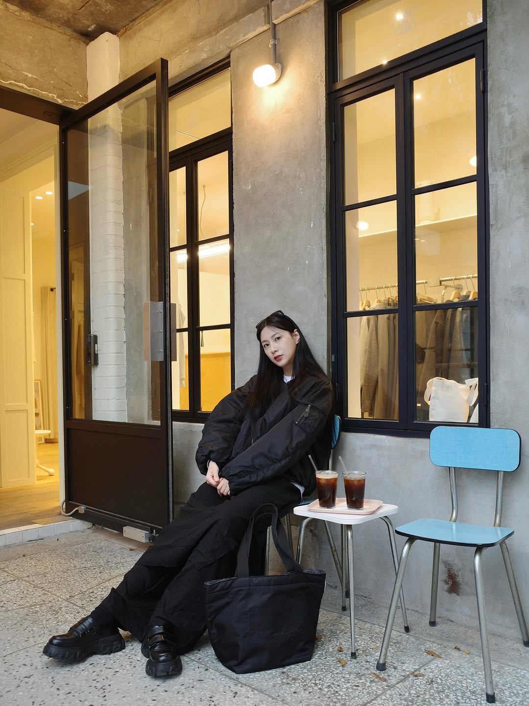 Photo shared by 오하영 Oh Hayoung on November 09, 2025 tagging @fujiwarahiroshi, @mapsworld_media, and @clane_official. May be an image of duffle coat, overcoat, goosedown coat, sable coat, sling, parka, cornflower and text.