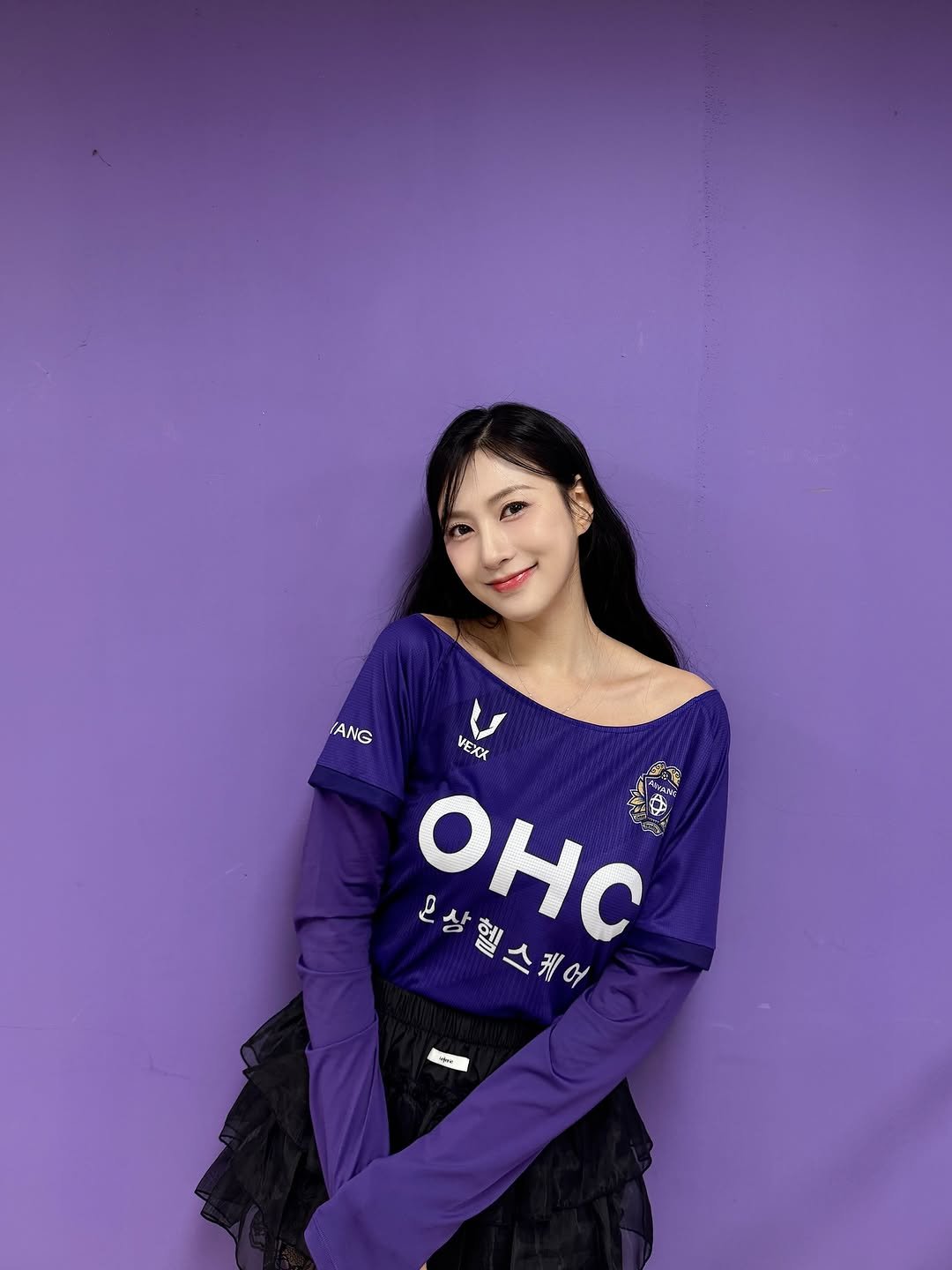 Photo shared by 오하영 Oh Hayoung on November 01, 2025 tagging @fc_anyang. May be an image of one or more people, hair, costume, top and text.