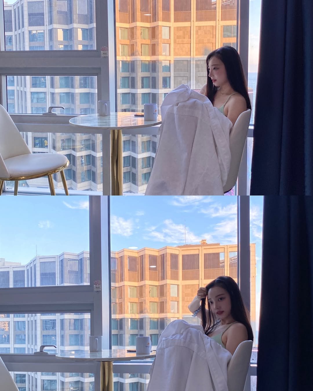 Photo by 고 은 [Go Eun] on August 27, 2025. May be an image of 2 people, curtains and text.