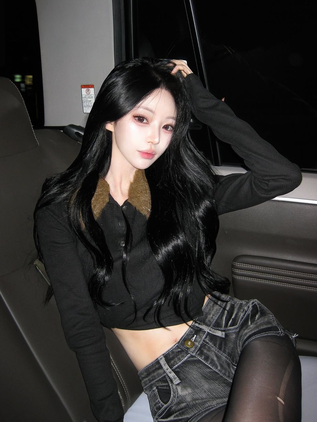 Photo shared by 주연 on November 13, 2025 tagging @__xyeeun, and @opus0012. May be an image of one or more people, hair, fishnet stockings and text.