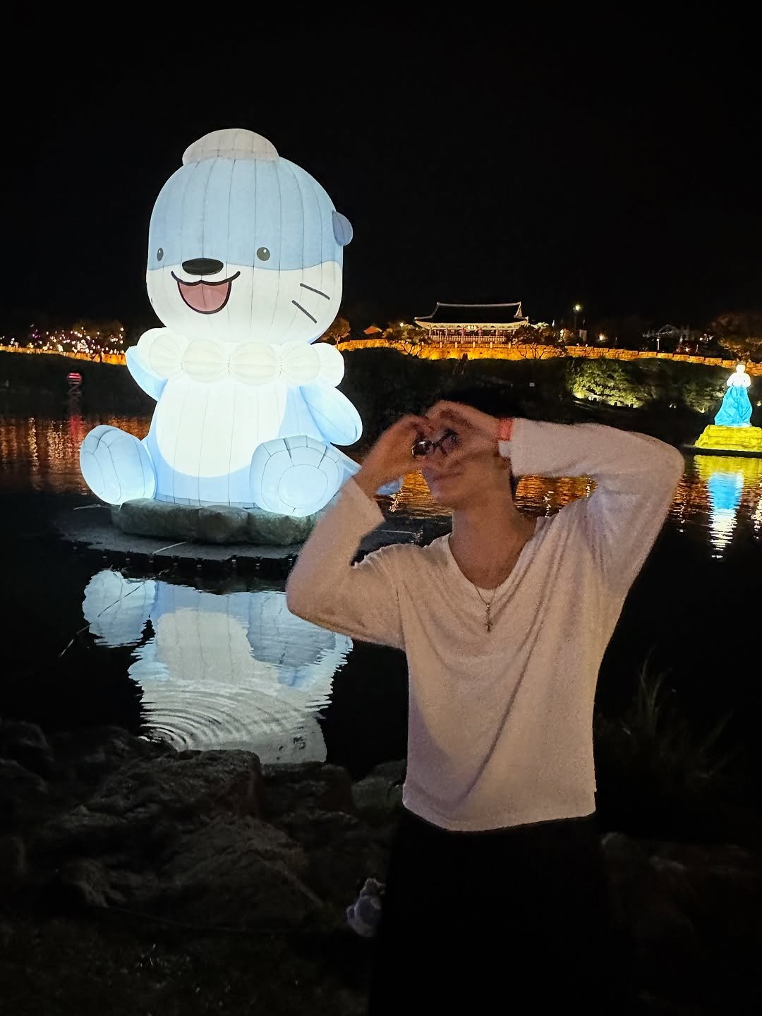 Photo by SEONGHWA on October 10, 2025. May be an image of snowman, lantern, night and text.