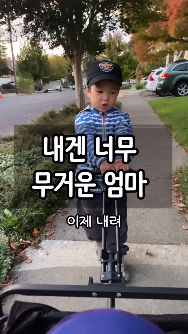 _yoonpumpkin 게시물 이미지: #웨건 에 탄 엄마와 동생 ..#k장남 
즉 엄마가 70키로라는건 아닙니다? 
#미국일상 #저녁산책